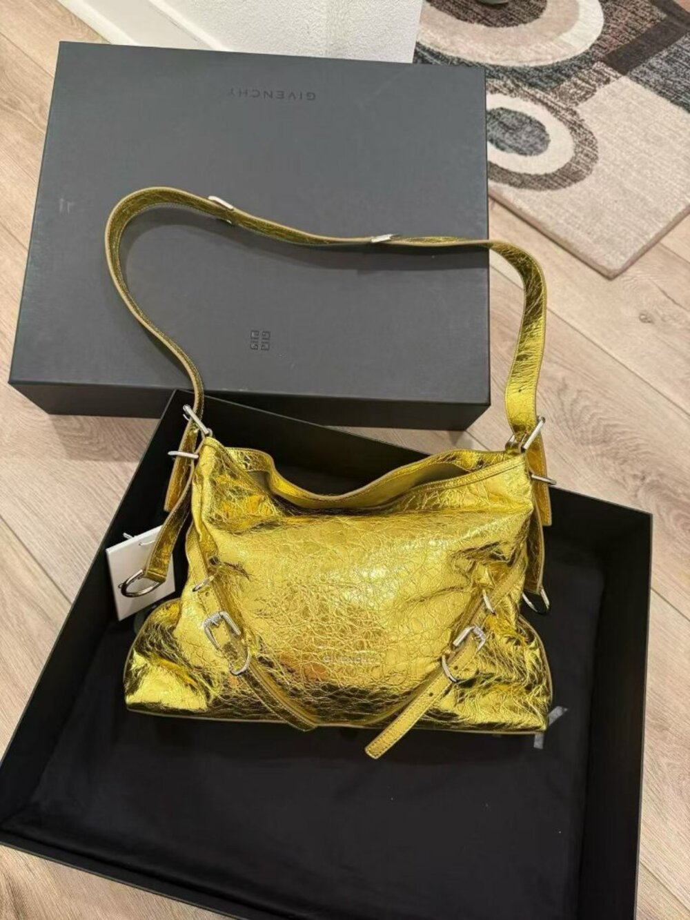 Brand New Authentic Givenchy Medium Voyou Bag Shiny Gold Lambskin